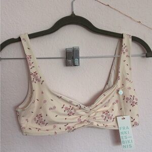Frankie's Bikinis Floral Dexter satin scoop Bikini Top Cream Pink sweet rose NEW